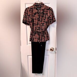 Sag Harbor Dress  Equestrian Black Gold Pant Set with leather tie belt